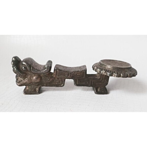 Vintage Chinese Nickel Silver Dragon Chopstick Rest & Spoon Rest Goblet Serving - Picture 7 of 10